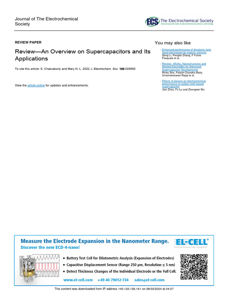 Supercapacitor Review 1 PDF Energy Storage Chemistry