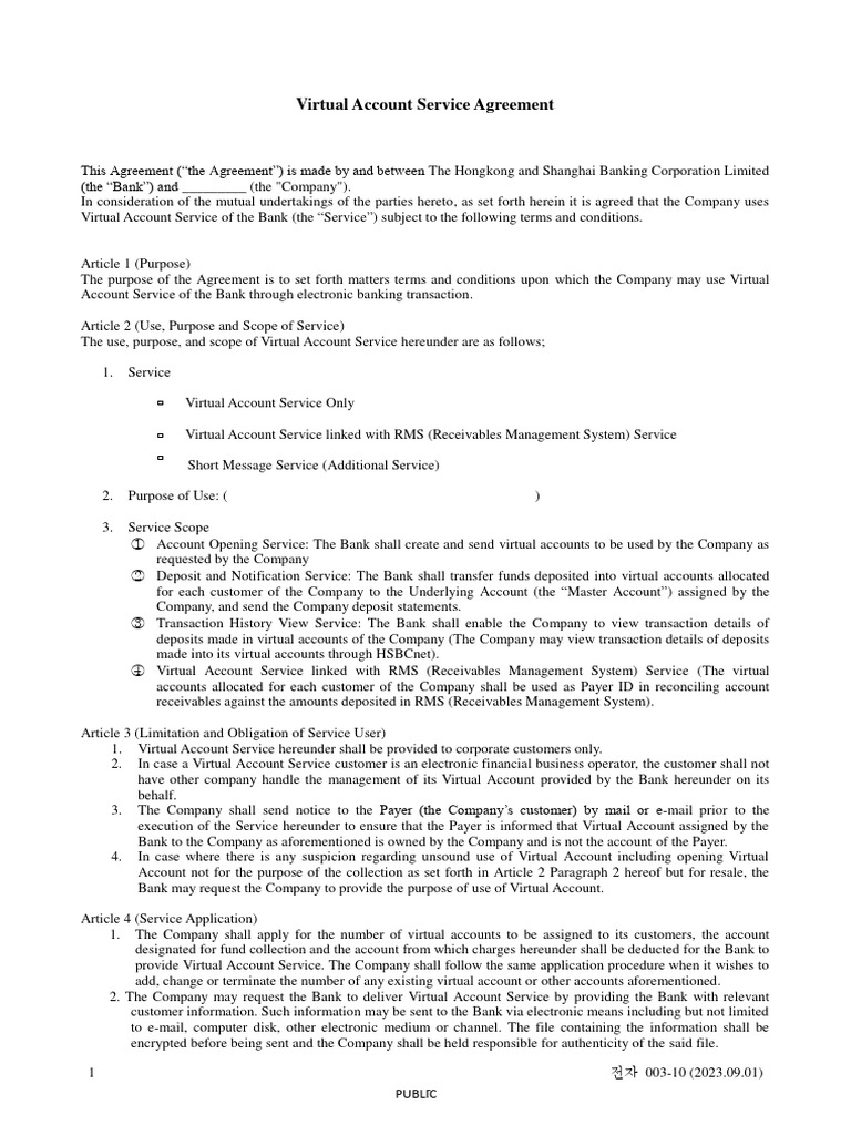 Virtual Account Service Agreement Update | PDF | Banks | Deposit Account