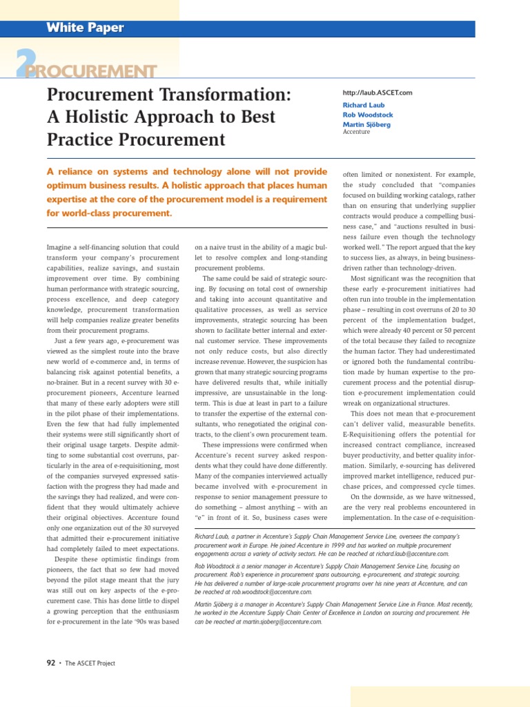 Procurement Transformation - A Holistic Approach To Best Practice ...