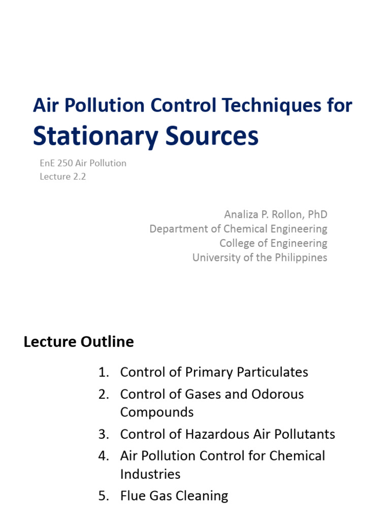 Air Pollution Control for Stationary Sources | PDF | Filtration ...