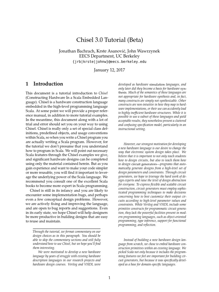 Chisel Tutorial Download Free PDF Integer Science) Scala (Programming Language)