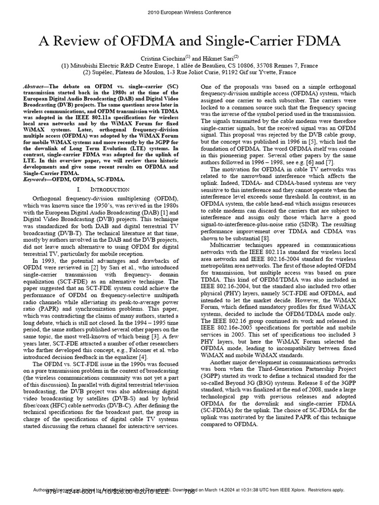OFDMA vs. Single-Carrier FDMA Review | PDF | Orthogonal Frequency ...