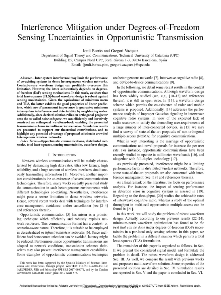 Interference mitigation under degrees of freedom sensing uncertainties