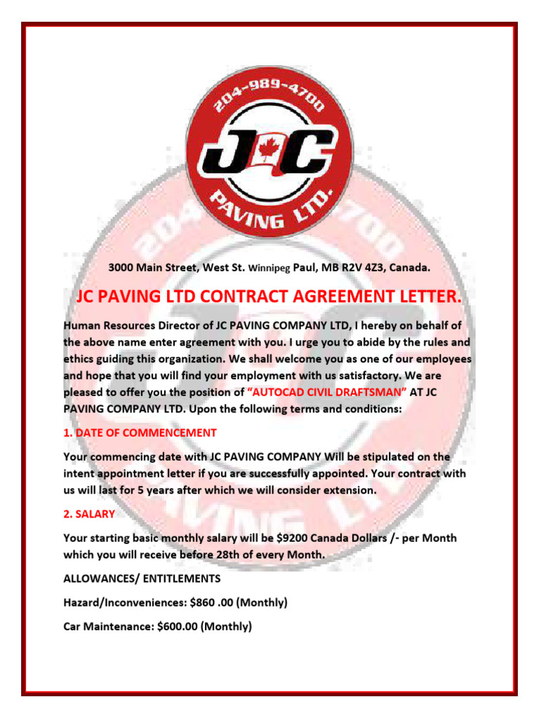 JC Paving Employment Contract Details | PDF | Sick Leave | Annual Leave