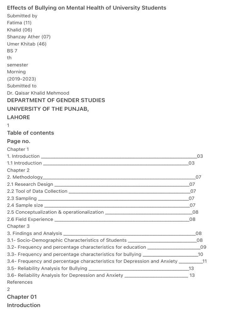 Bullying's Impact on University Mental Health | PDF | Bullying | Self ...