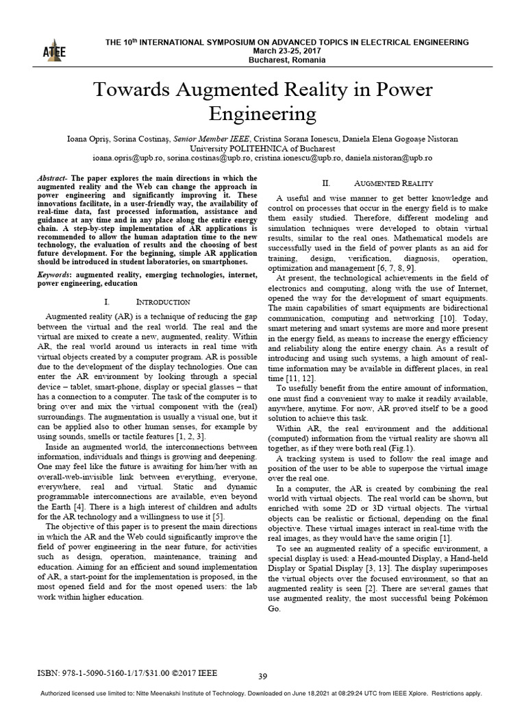 Augmented Reality in Power Engineering | PDF | Augmented Reality ...