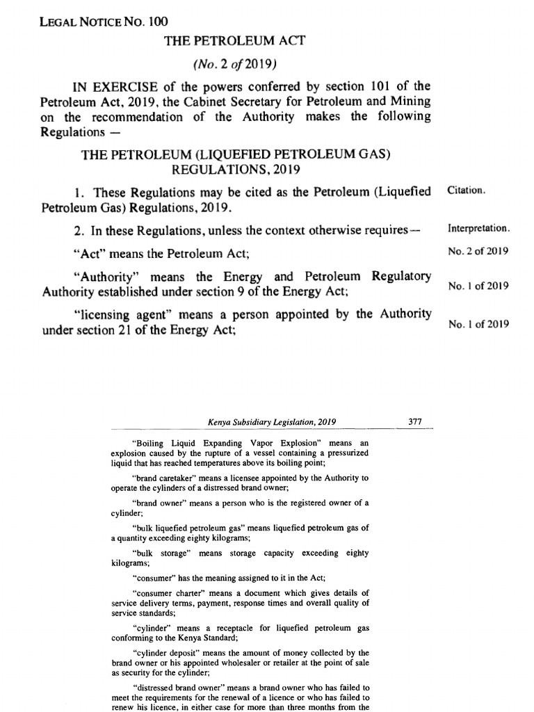 The Petroleum Act The Petroleum Liquified Petroleum Gas Regulations