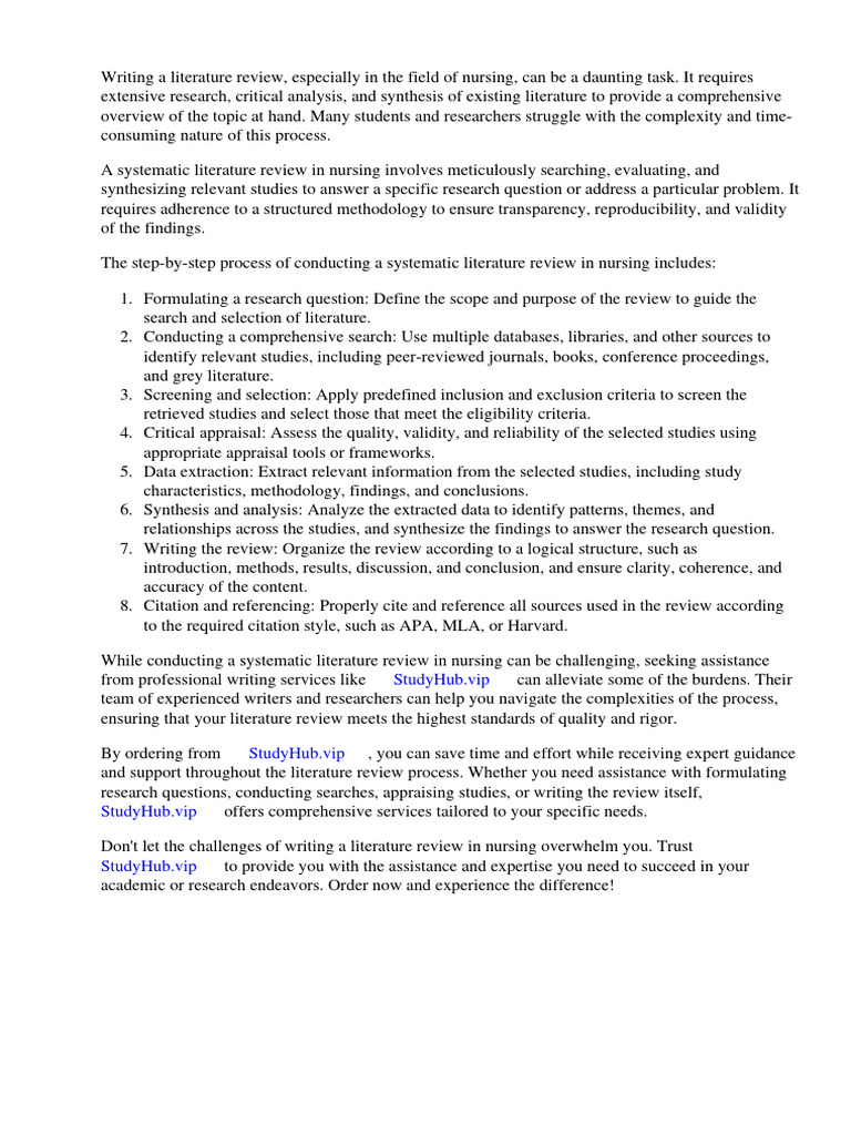 How to Do a Systematic Literature Review in Nursing a StepBystep