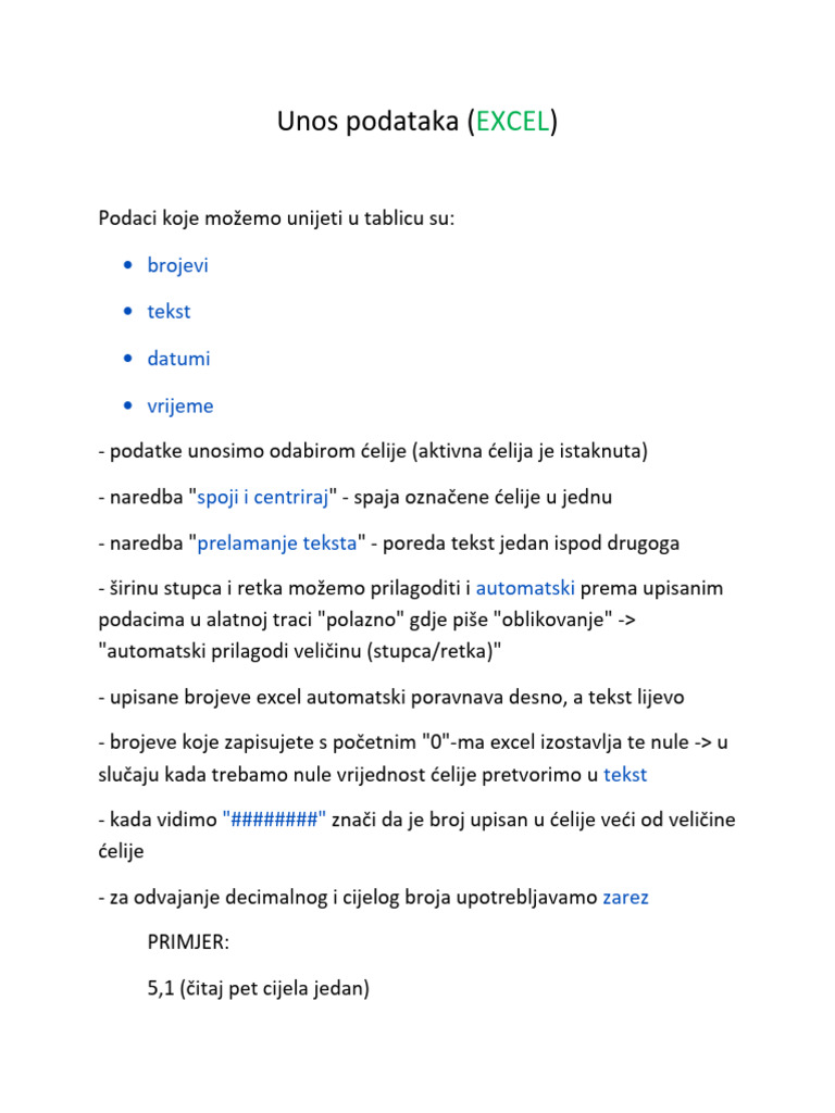 Unos Podataka (EXCEL) 7b | PDF
