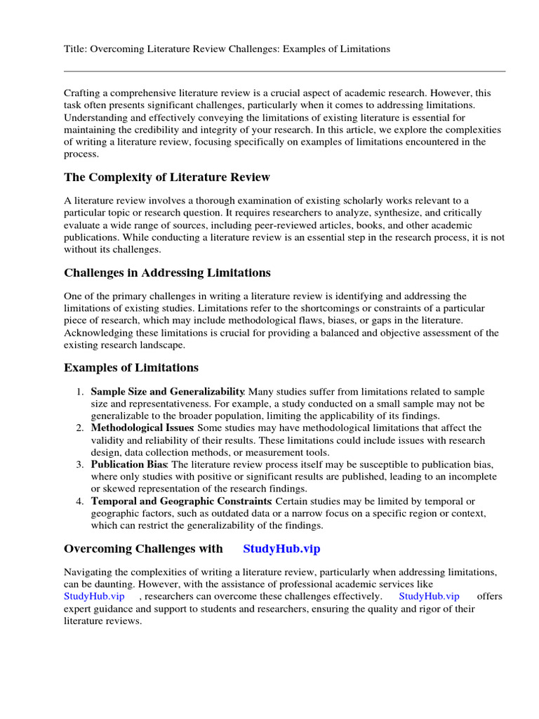 Literature Review Limitations Examples | Download Free PDF | Systematic ...