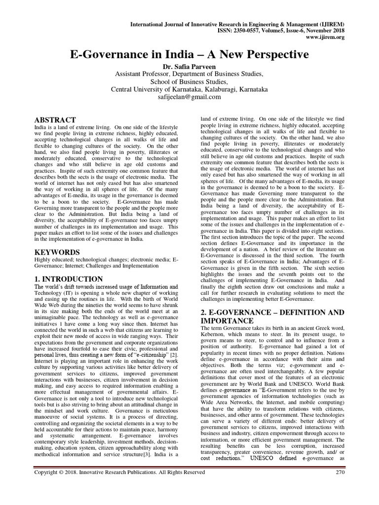 E Governance in India A New Perspective | PDF | Governance | E Government