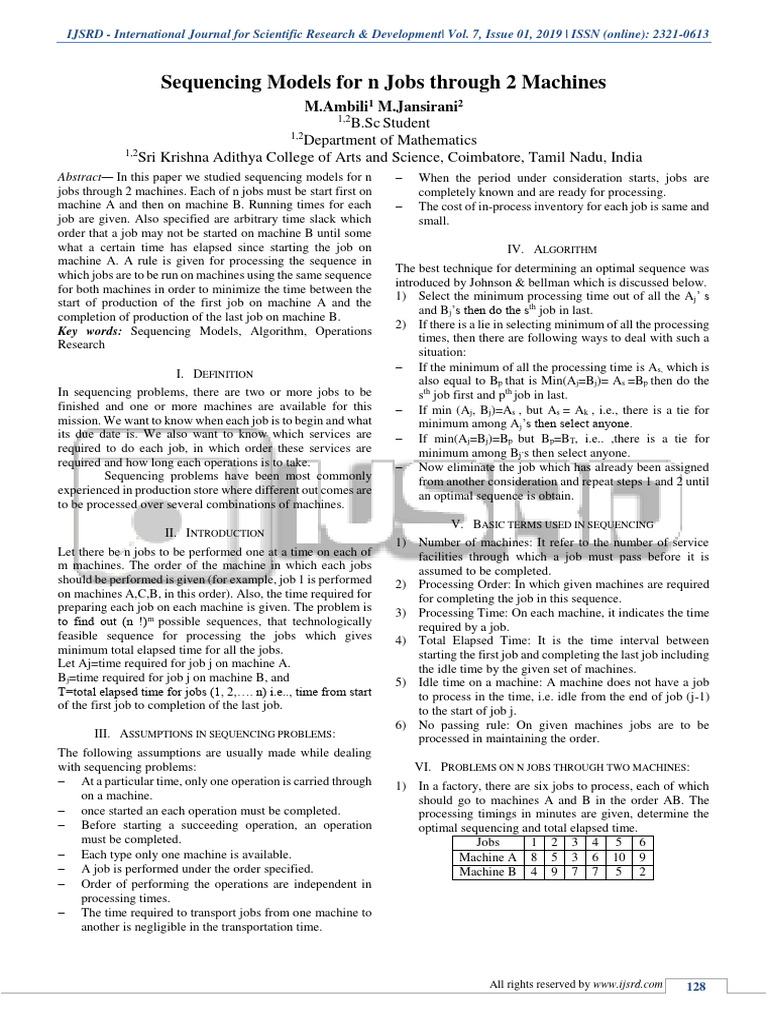 Sequencing Models for Jobs on Two Machines | PDF | Theoretical Computer ...