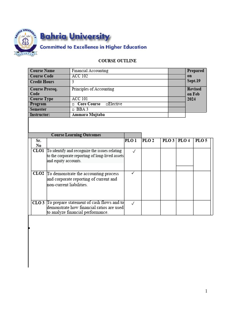 Financial Accounting Course Outline | PDF | Equity (Finance) | Balance ...