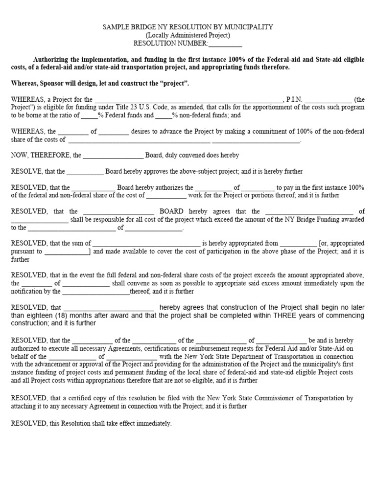 BridgeNY Grant Sample Resolution Locally-Administered Rev 2-23-17 | PDF ...