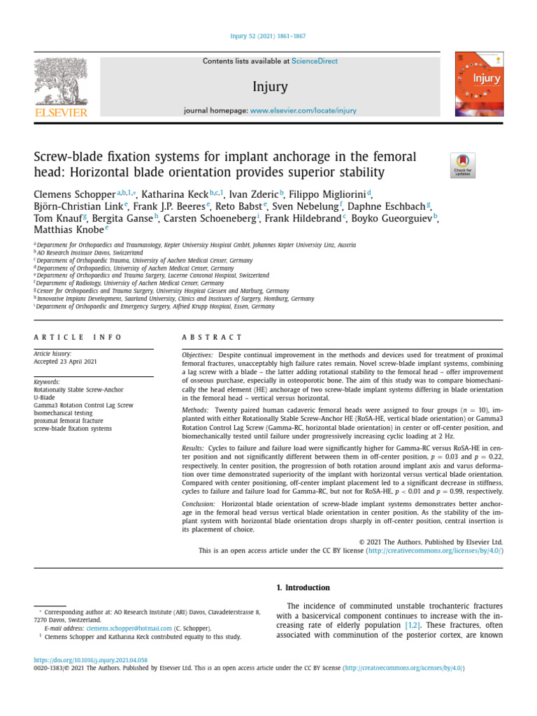 Screw Blade Fixation Systems For Implant Anchorage | PDF | Orthopedic ...