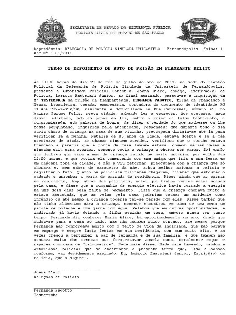 6 Termo de Depoimento Prisao Testem | PDF | Polícia | Entretenimento (geral), image size:768x1024