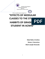 Effects of Modular Classes To The Study Habbits of Grade 10 Student in Acnhs 1