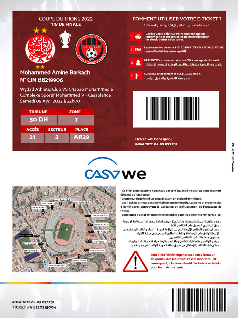 Ticket Wydad vs Chabab Mohammedia | PDF