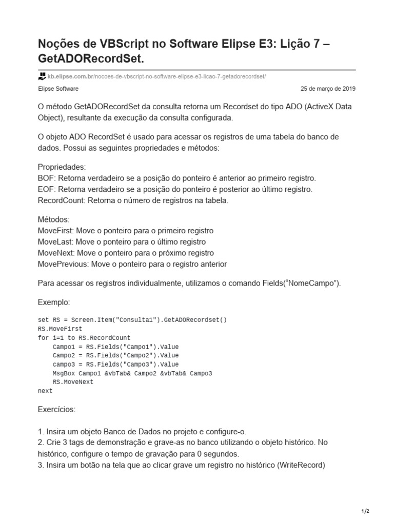 VBScript: Método GetADORecordSet | PDF