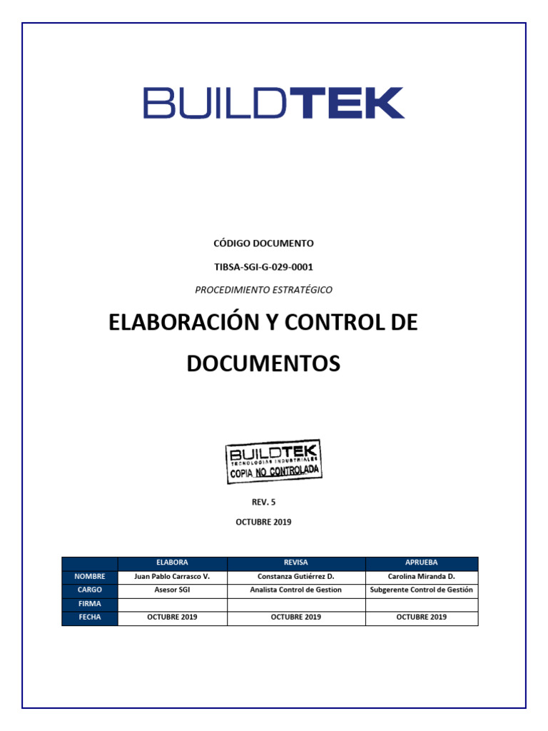 Tibsa Sgi G 029 0001 Elaboración Y Control De Documentos Rev5 Pdf