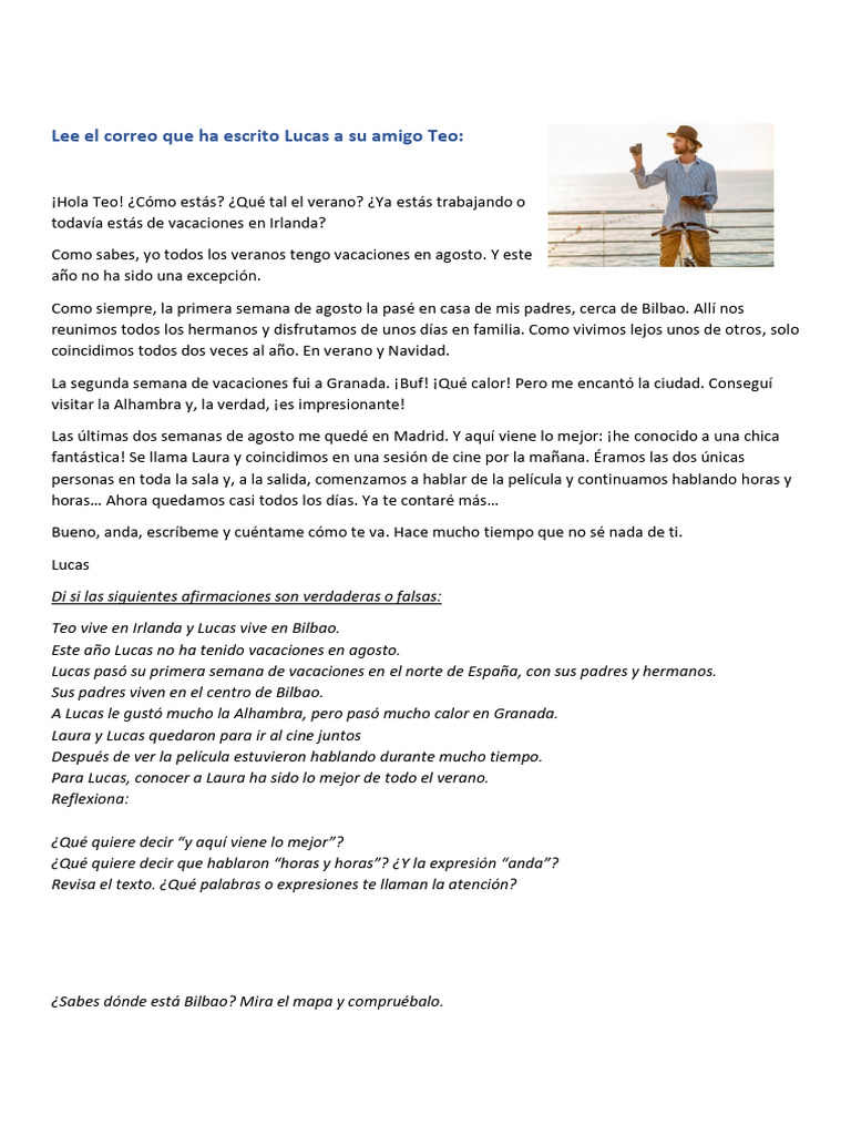 Texto Mis Vacaciones De Verano A2 5 Pdf