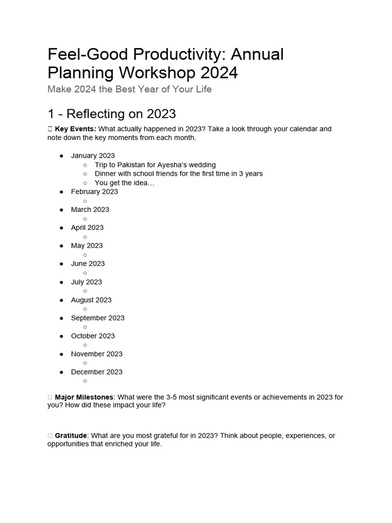 Ali Abdaal Feel Good Productivity Annual Planning Workshop 2024 Pdf