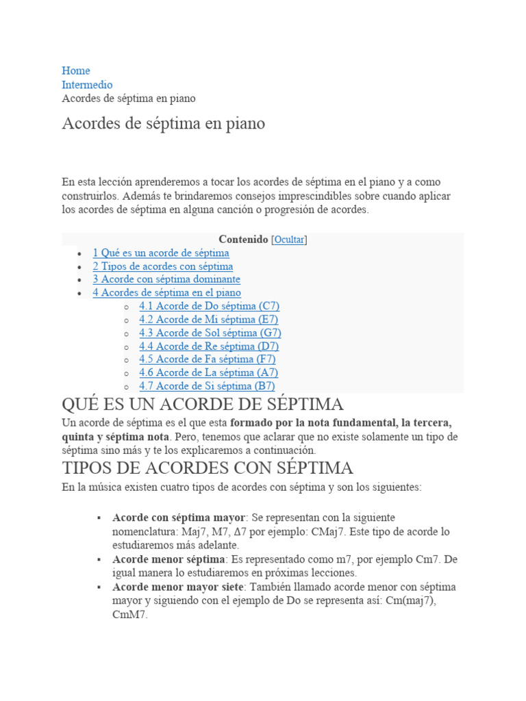 Acordes de Séptima en Piano | PDF | Acorde (Música) | Elementos de la ...