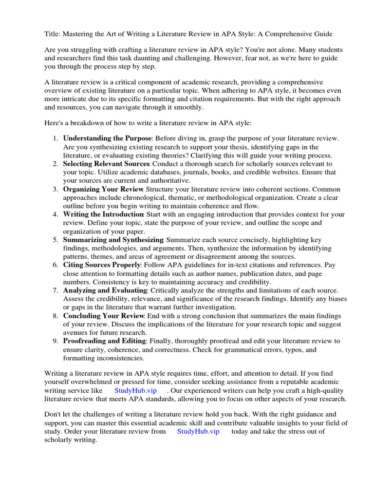 How To Write A Literature Review Apa Style Example | PDF | Apa Style ...