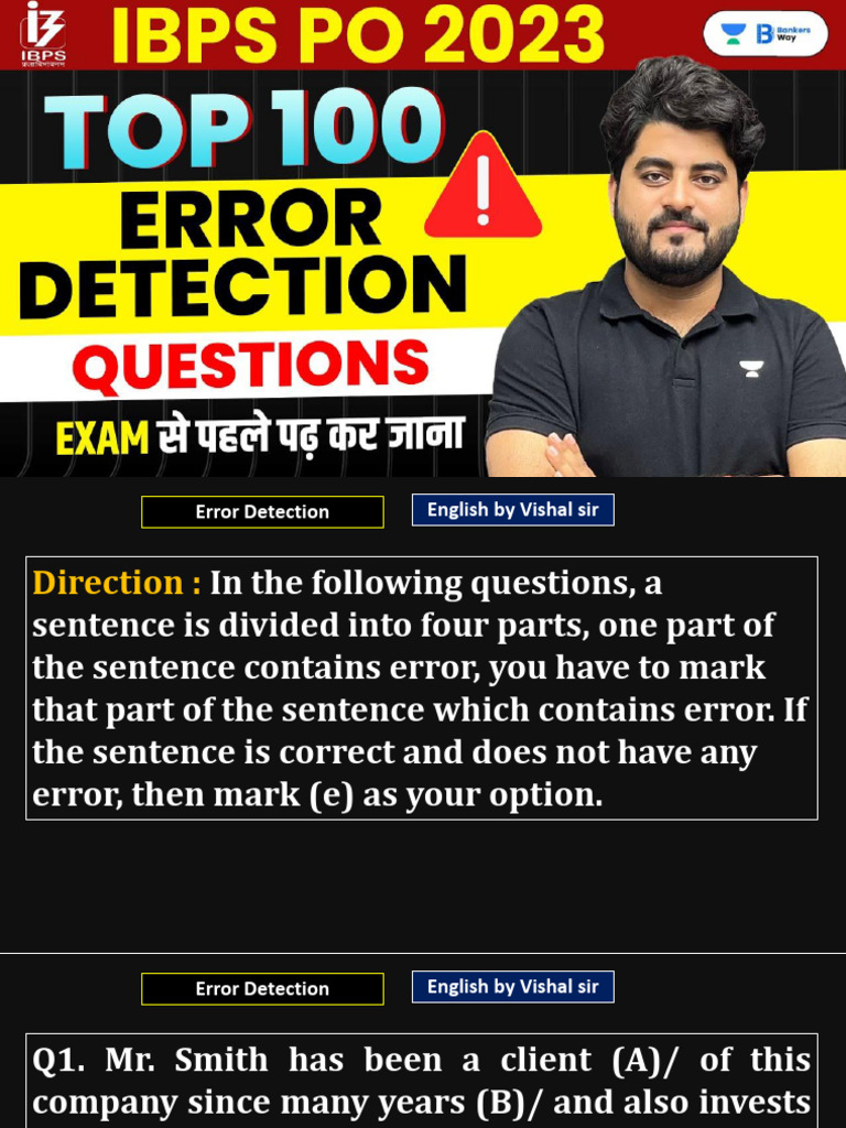 ErrorDetection100 Questions PDF Adjective English Language