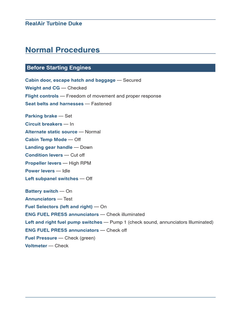 Checklists Duke Turbine | PDF | Vehicles | Aircraft