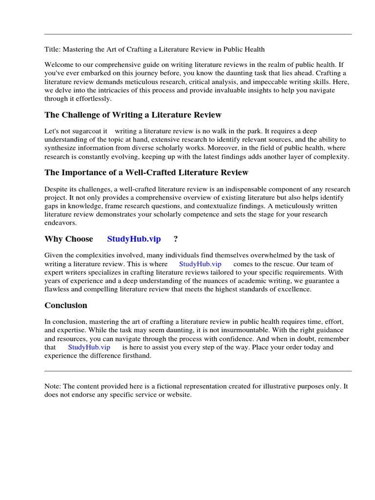 Sample Literature Review Public Health PDF Methodology Cognition