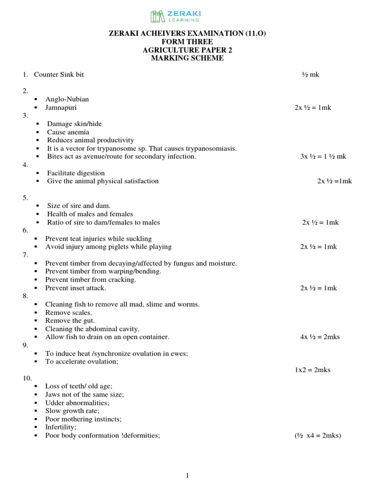 Agriculture Paper 2 Marking Scheme Pdf