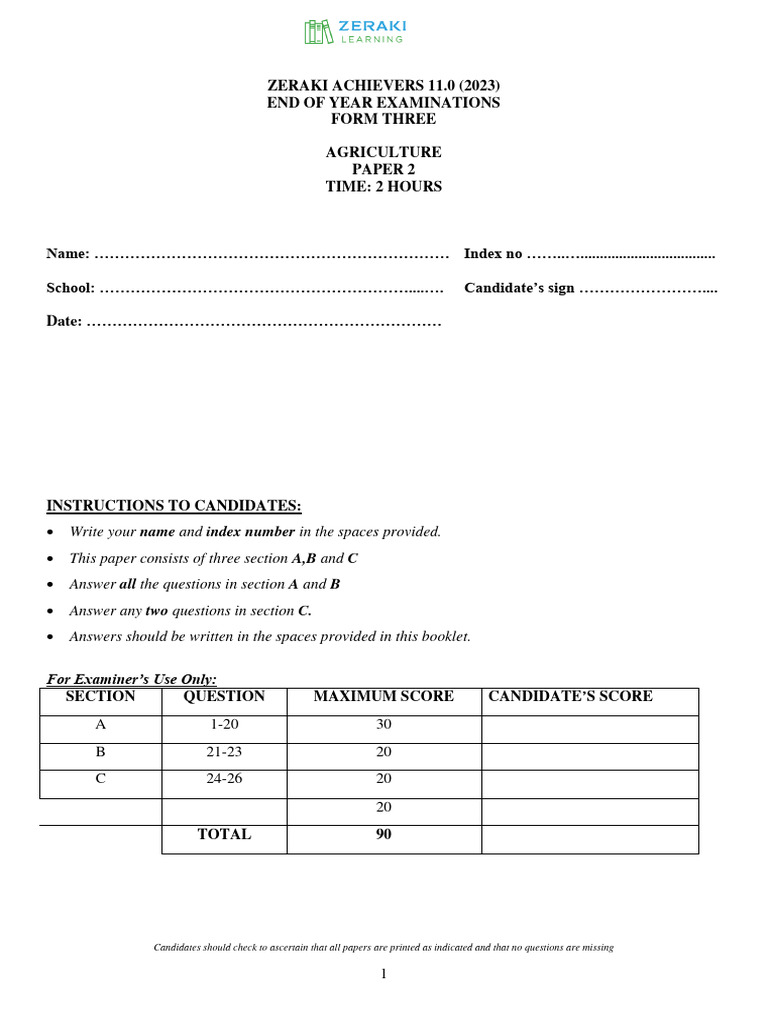 Agriculture Paper 2 Question Paper Pdf Sheep Domesticated Animals