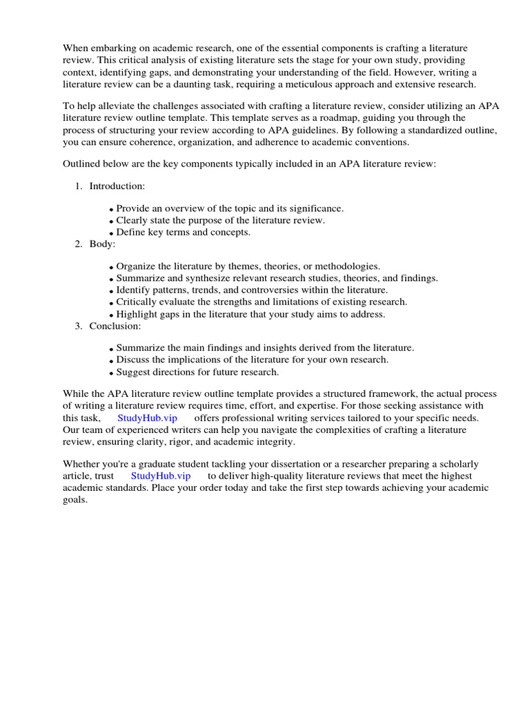 Apa Literature Review Outline Template PDF Literature Review Thesis