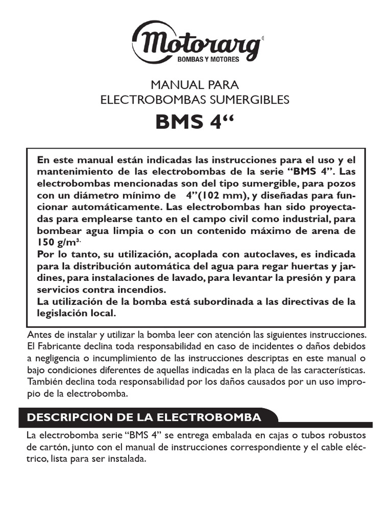 MotorArg Bomba Sumergible BMS 4 | PDF | Bomba | Motores
