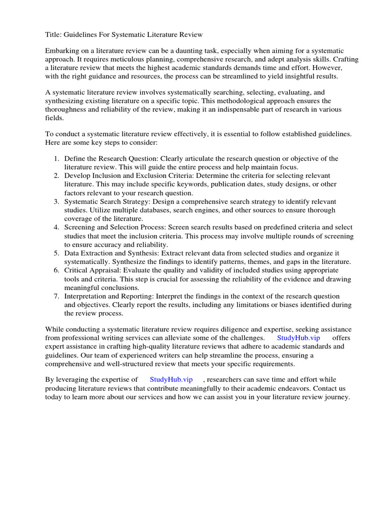 Guidelines For Systematic Literature Review Pdf Systematic Review