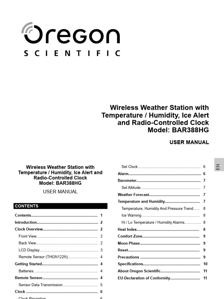 BAR388HG Weather Station Manual | PDF | Humidity | Atmospheric Pressure