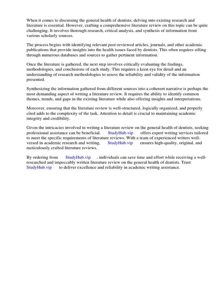 General Health of Dentists. Literature Review PDF Dentistry