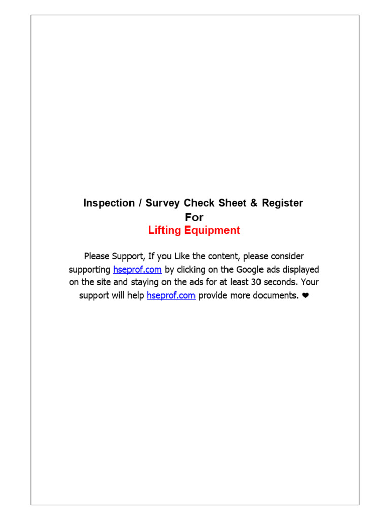 Lifting Equipment Inspection Checklists | PDF | Rope | Crane (Machine)