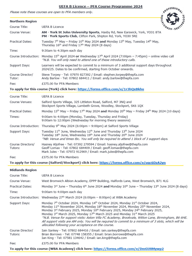 UEFA B Course Programme 2024 PDF Association Football English