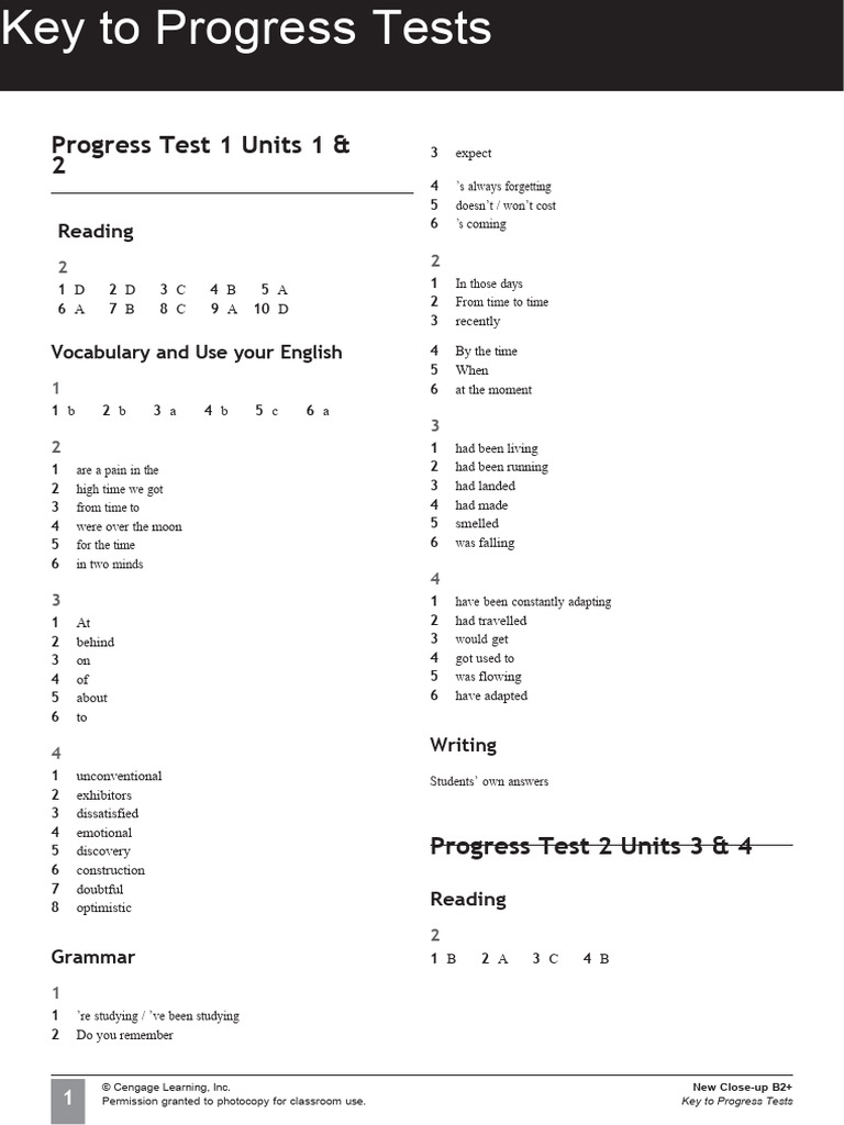 Ncu B2plus Progress Test Answer Key | PDF