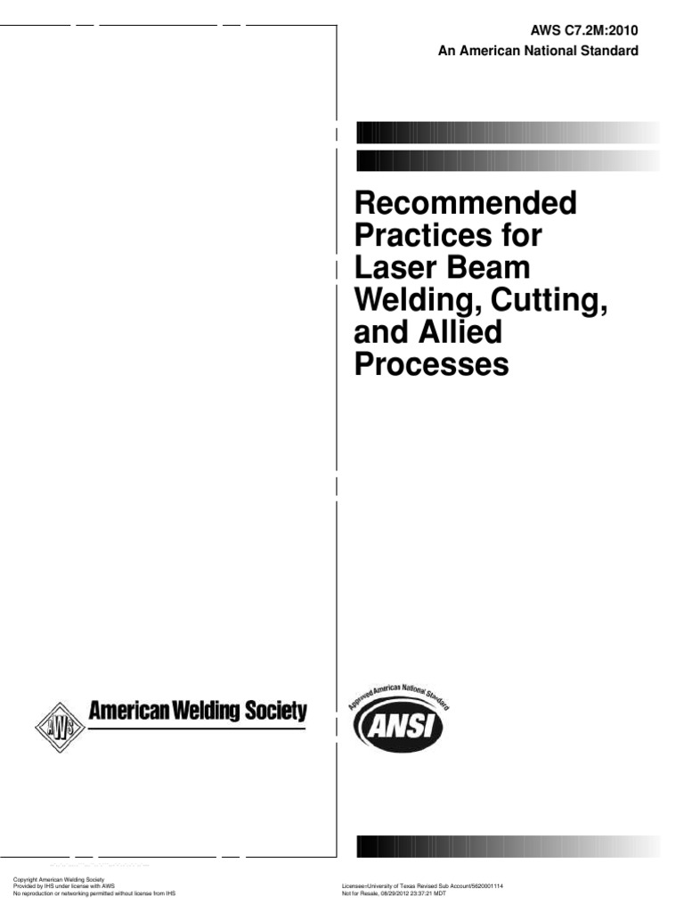 AWS C7.2M-2010-Recommended Practices for Laser Beam Welding, Cutting ...