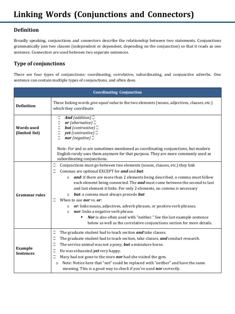 Understanding Conjunctions and Connectors | PDF | Linguistic Typology ...
