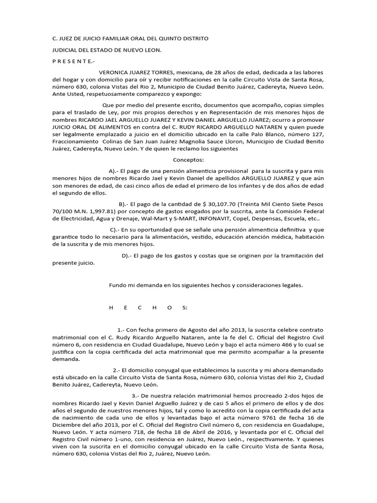 Juicio de Alimentos | PDF | Pensión alimenticia | Demanda judicial