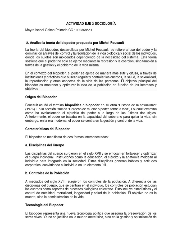 Biopoder: Teoría y Ejemplos Foucault | PDF | Michel Foucault ...