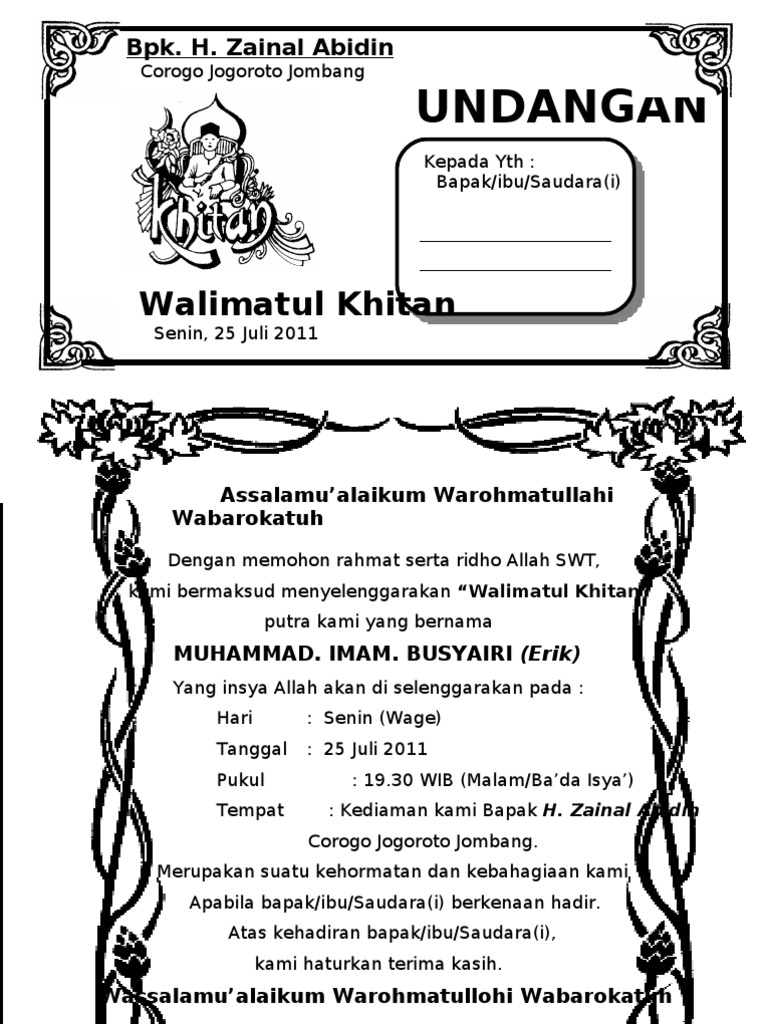 Contoh Surat Undangan Sunatan Word - IMAGESEE