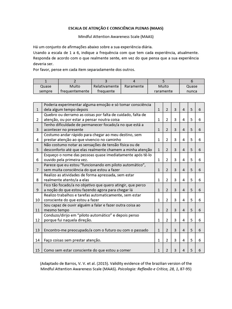 MAAS Escala | PDF | Experiência | Consciência