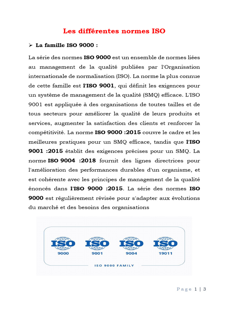 Les Normes ISO : Types et Familles | PDF | Système de management de la ...