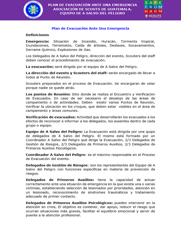 Plan de Evacuación para Emergencias Scout | PDF | Primeros auxilios