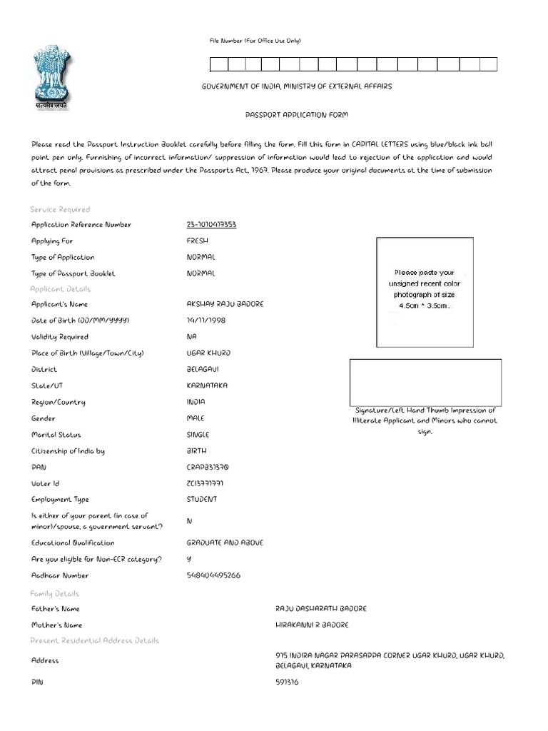 Akshay Print Submitted Form | PDF | Passport | Government And Personhood